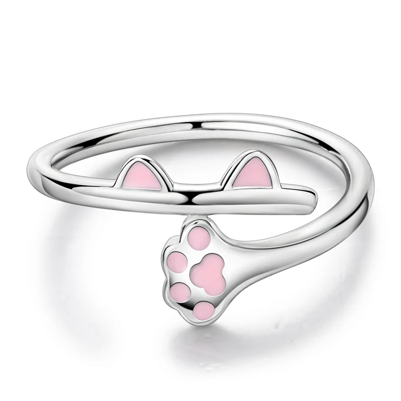 Original 925 Sterling Silver Ring Cute Cat Ear and Paw Rings For Women Girls Jewelry Birthday Anniversary Gifts