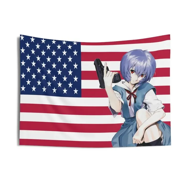 Anime EVA Rei A-Ayanami Flag Garage Decoration for Bedroom Outdoor Decorations Decorative Home Objects Tapestry Funny Flags Room