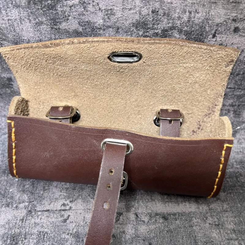 E0989 100% Pure Handmade Bicycle Saddle Bag Cowhide Tool Bag  Retro Bicycle Hang Back Bag Black/Chocolate image 4