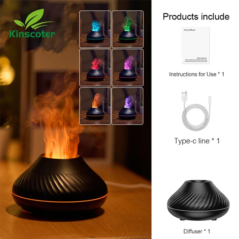 Volcanic Aroma Diffuser โคมไฟน้ํามันหอมระเหย 130ml USB แบบพกพา Air Humidifier พร้อมเปลวไฟสี Night Light