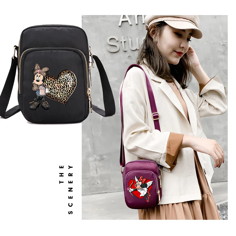 Disney Minnie Mouse Cute Canvas One Shoulder Womens Bag Korean Version Disney Crossbody Bag Female Student Womens Anime Handbag