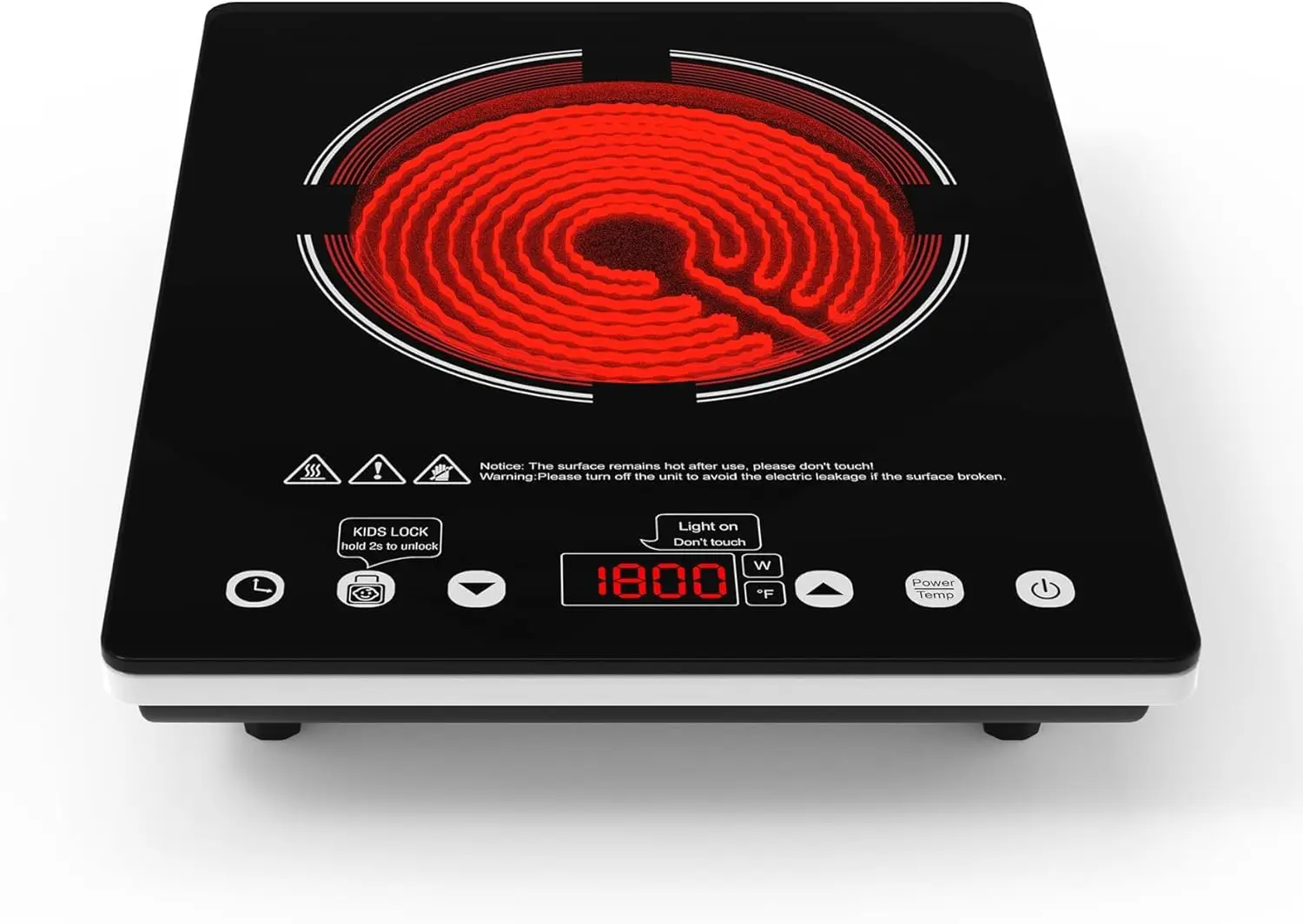 

Single Burner Electric Cooktop, 110V-120V Electric Stove Infrared Hot Plate with Touch Control, Child Safety Lock, Timer, 9