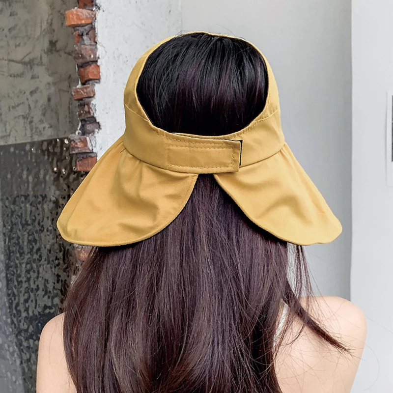 Sombrero de cubo con protección UV para mujer, visera ancha, parte superior vacía, protector solar, gorra fortable para viaje en la playa al aire