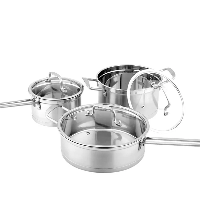 High Quality 6 Pcs Kitchen Cookware Silver Cooking Pot Set Stainless Steel Pans And Pots Set With Lid