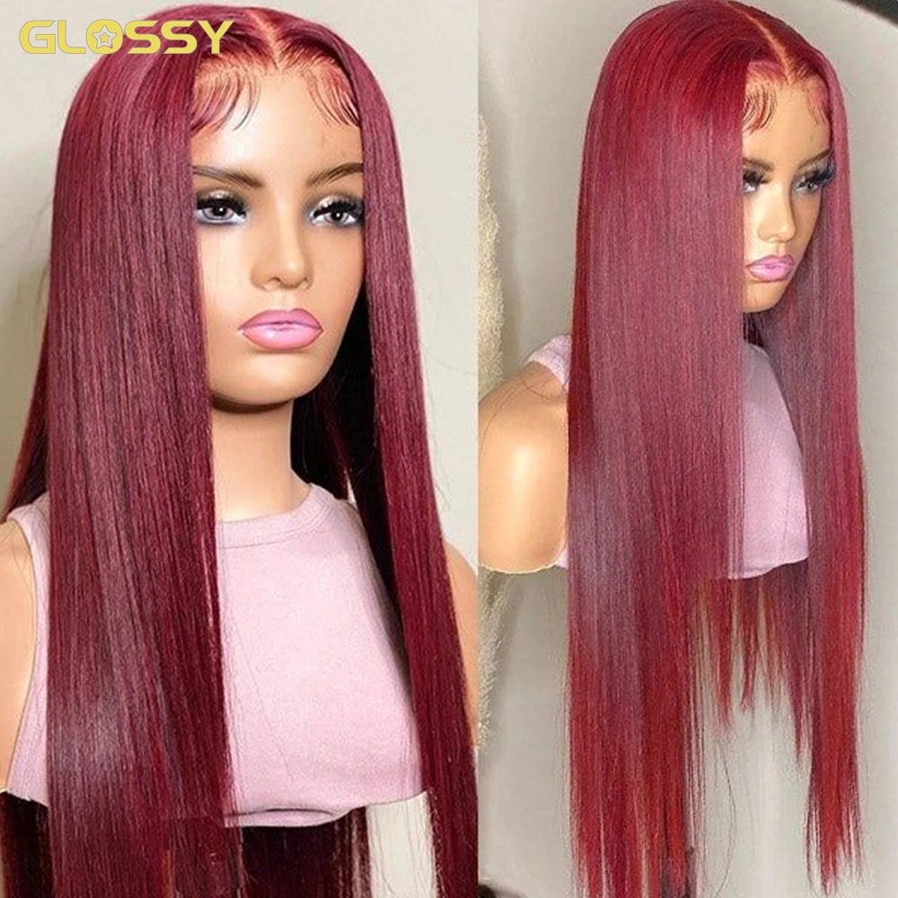 High Density Glueless Burgundy 13x6 Hd Lace Frontal Human Hair Wig Ready To Wear And Go Brazilian Straight 99j Colored On Sale