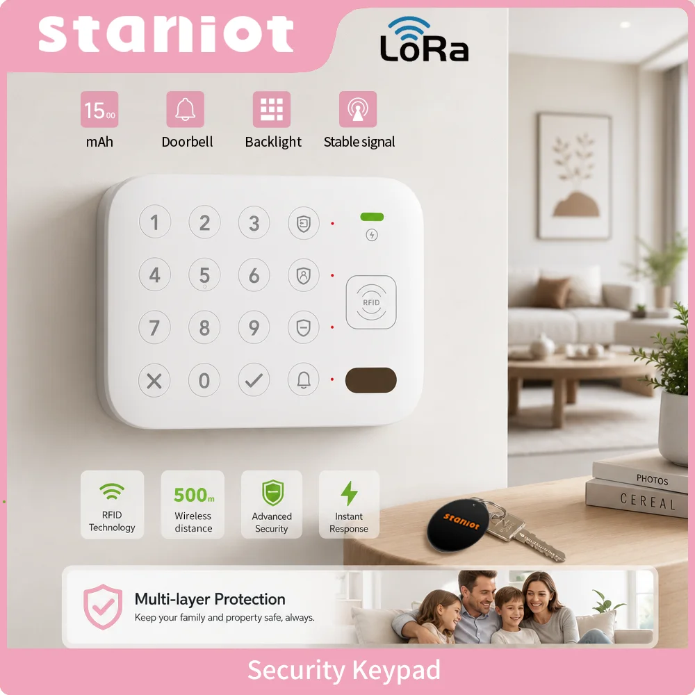 Image of Staniot Smart Wireless LoRa Touch-Tastatur mit 500m Reichweite, RFID-Tag-kompatibel mit Secpanel 7 Pro Alarmzentrale, Indoor-Sicherheitszubehör für Heimsysteme