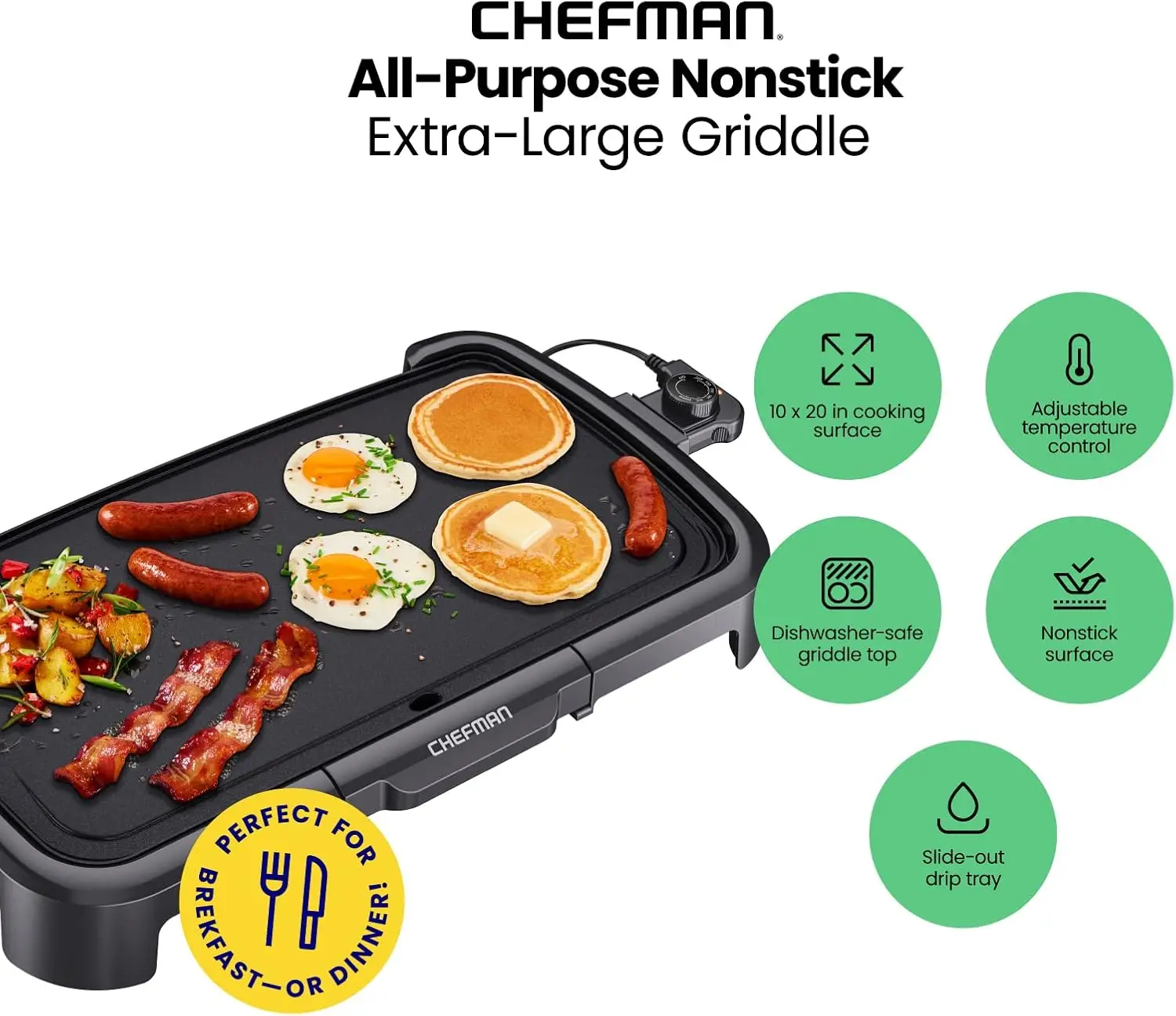 XL Electric Griddle with Removable Temperature Control, Immersible Flat Top Grill, Burger, Eggs, Pancake Griddle