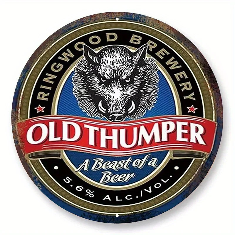 1 قطعة علامة معدنية عتيقة ، ملصق دائري من الألومنيوم لمصنع الخشب الدائري القديم يتميز بتصميم الخنزير ، فني جداري بمظهر عتيق عتيق fo #4