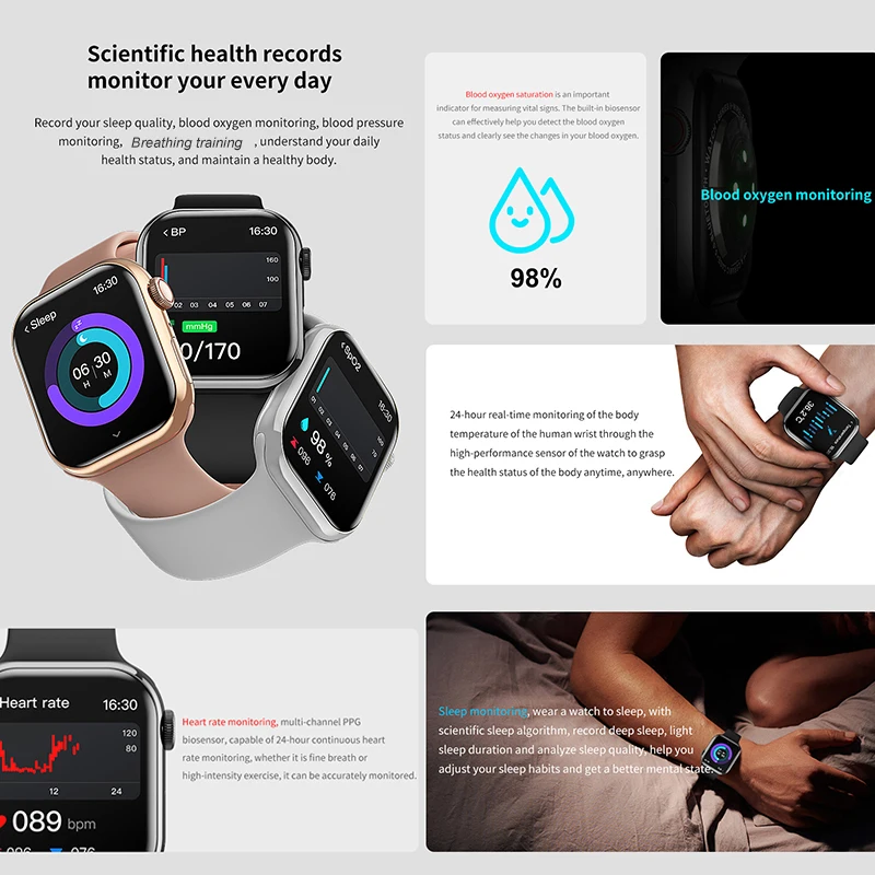 Bekijk 9 GPS-track Smart Watch Heren Vrouw Hartslag Lichaamstemperatuur Bluetooth Oproep Waterdicht Sport Smart Watch voor Android iOS