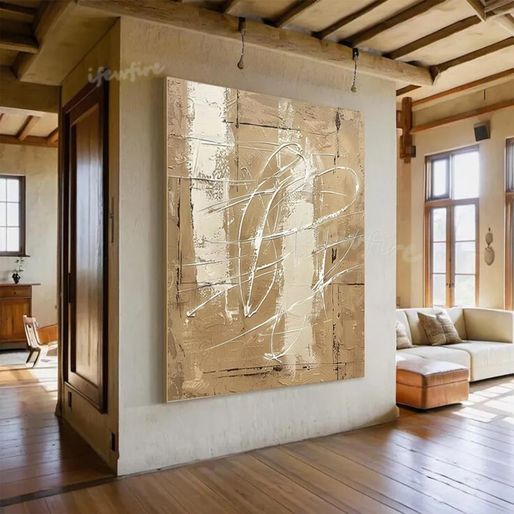 Modern Abstract Oil Painting on Canvas - Handmade Grey & White Wall Art Picture Unique Living Room Decor Abstract Image Mural