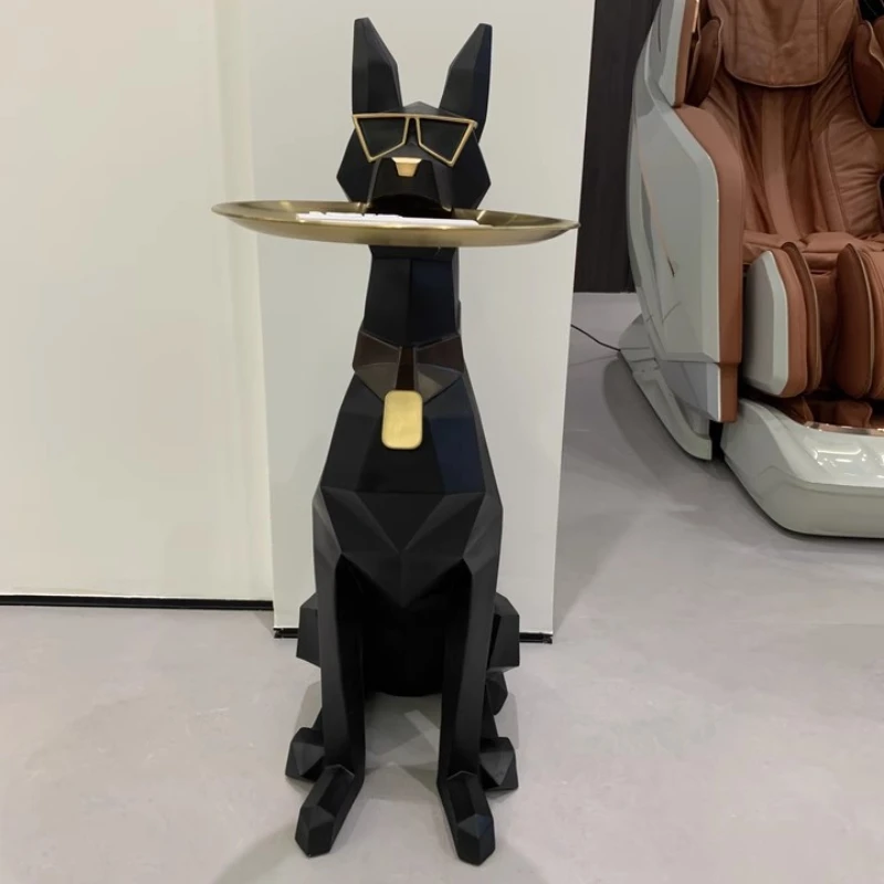 

Art Dog Statue Butler Tray Keys Jewelry Holder Doberman Pinscher Resin Sculpture Living Room Decoration Desktop Model Ornaments