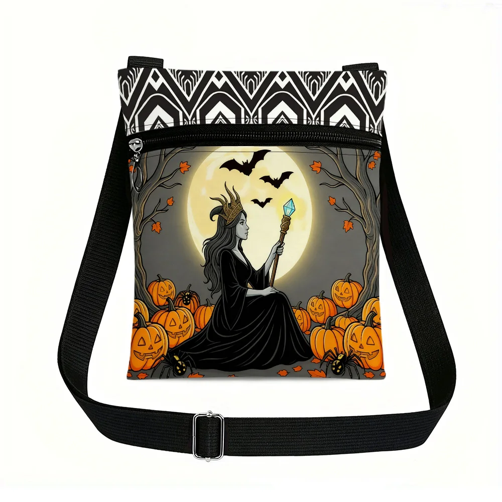 Halloween Witch Throne Crossbody Bag Portable Mini Phone Bag with Zipper Closure Great for Daily Travel Beach Parties