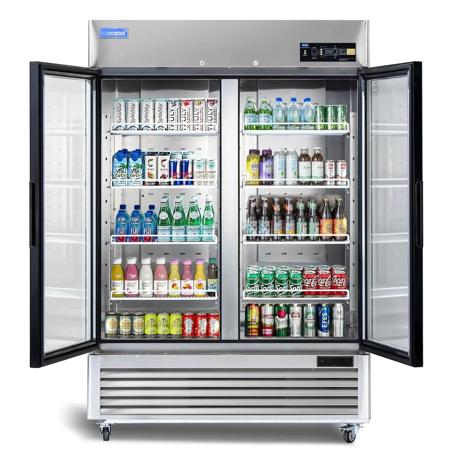 

54" W Commercial Display Refrigerator 2 Glass Door Merchandiser Reach-in 49 Cu.ft Stainless Steel Display RefrigeratorCustomized