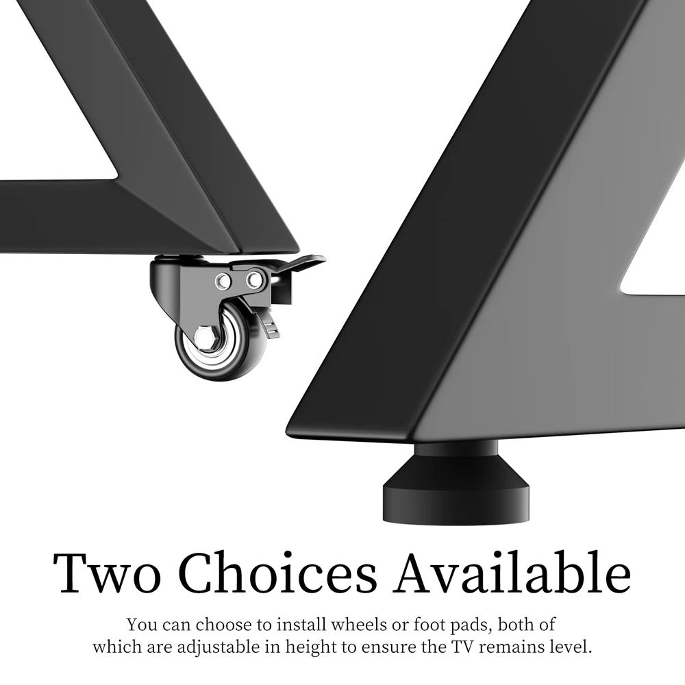 حامل أرضي للتلفزيون المحمول من Unho بعجلات لشاشة مسطحة كبيرة مقاس 65 إلى 100 بوصة تصل إلى 220 رطل، حامل تثبيت تلفزيون بارتفاع قابل للتعديل