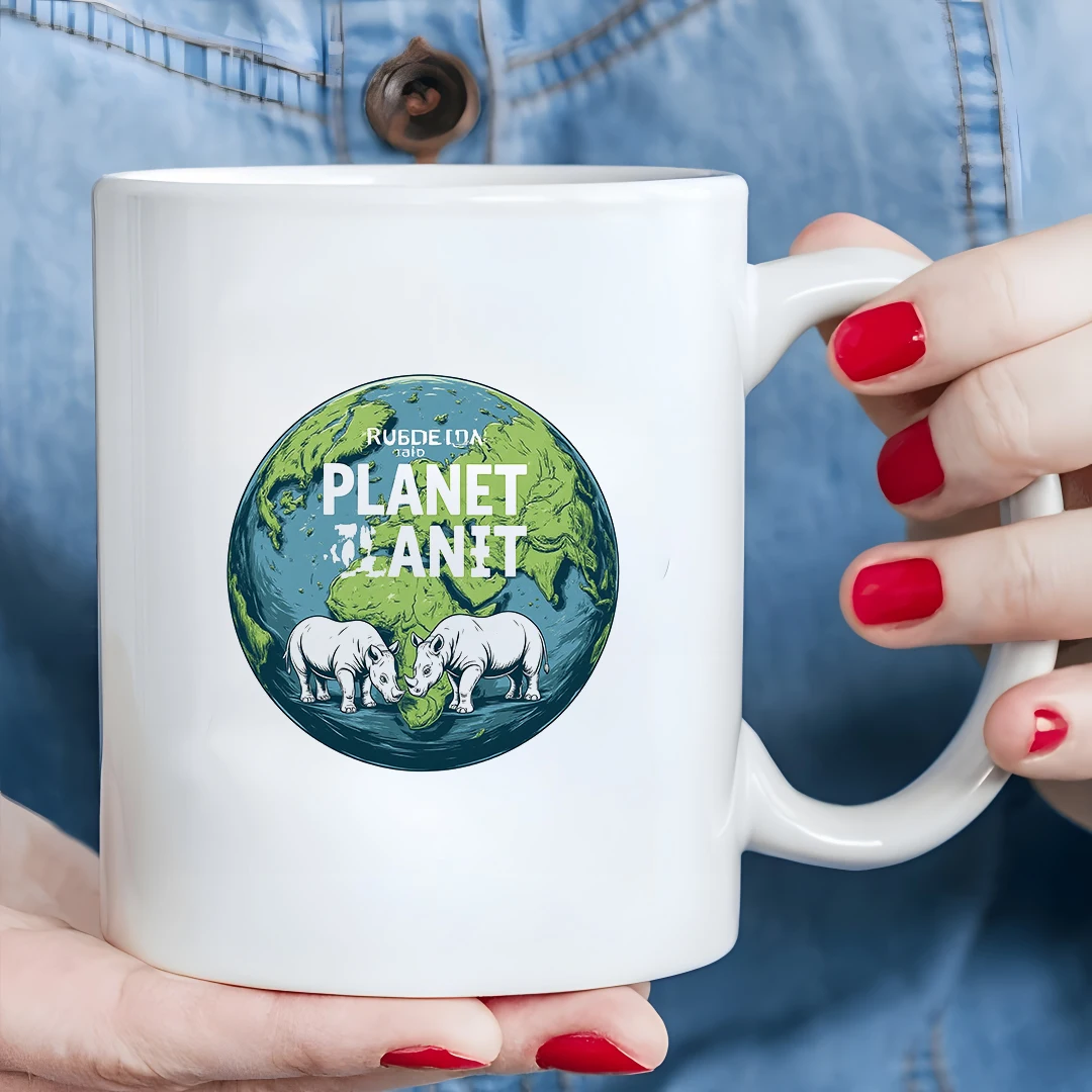 

Eco-friendly Earth Cup 11OZ Children's Hand-painted Rhino Cup Christmas Eco-Gift Office Creative Cup