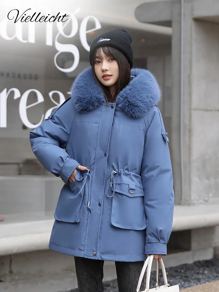 

Vielleicht -30 Degrees Removable Liner Cotton Padded Winter Jacket Women Clothes Loose Warm Big Fur Hooded Parkas Coat Outwear