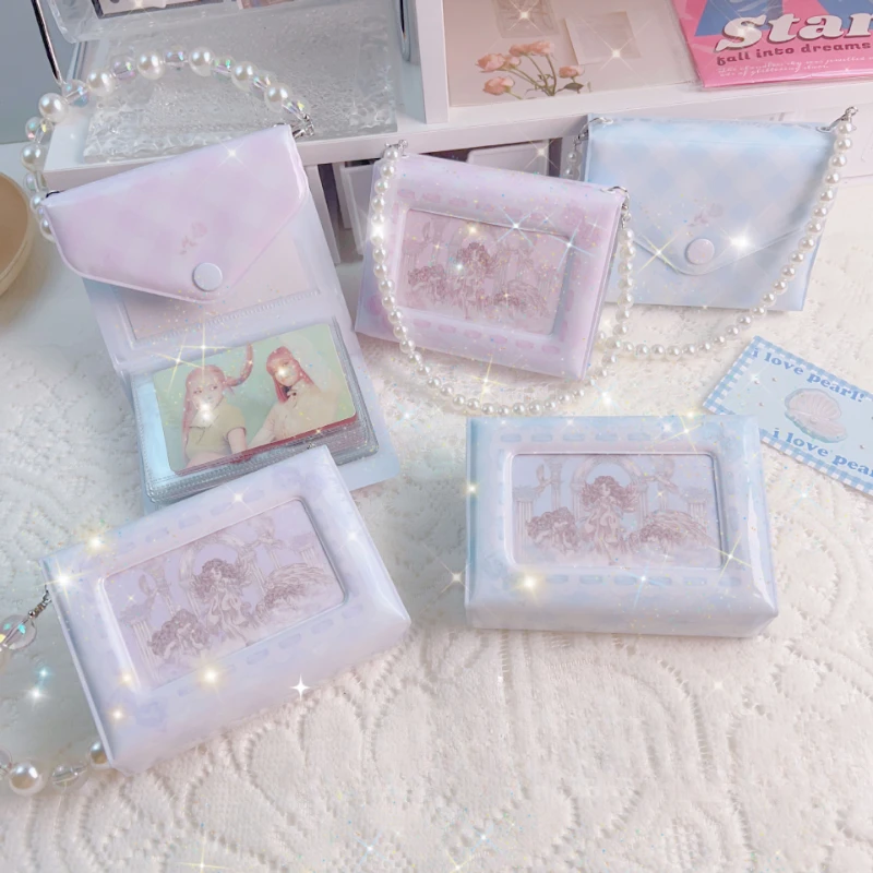 

Sweet Envelope Handbag Photo Album with Pearl Chain 3 Inch Kpop Idol Card 80 Pockets Collection Book Romantic Cover New Arrival