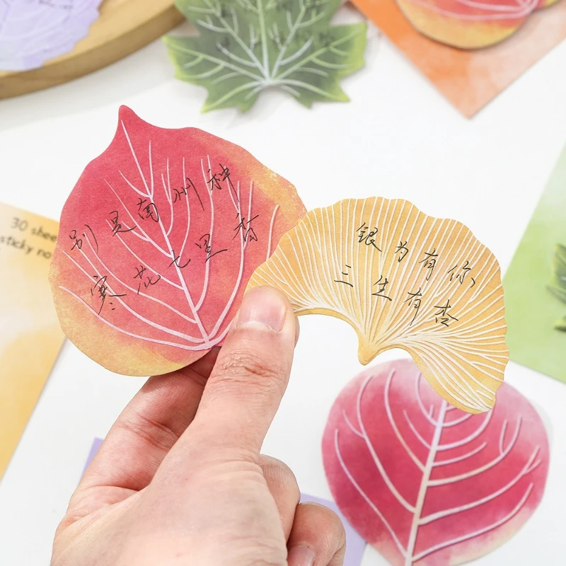 Autumn Office School Supplies  Leaves Sticky Note Paper High Value Book Student Message Stickers Memo Pad Kawaii Stationery Gift