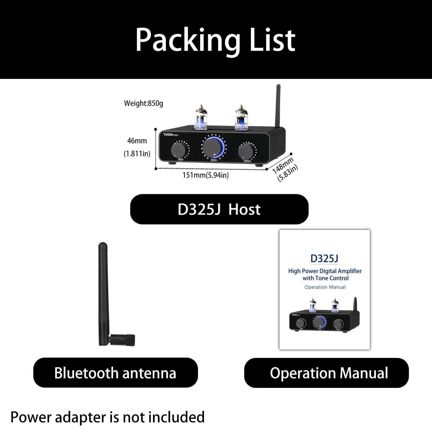 YJCO D325J Röhrenverstärker 300W*2 4Ω HiFi Stereo Audio-Leistungsverstärker 6J1 Röhre Hochleistungs-TPA3255 Bluetooth 5.4 Digital-Verstärker für Heimaudio – Detail 9