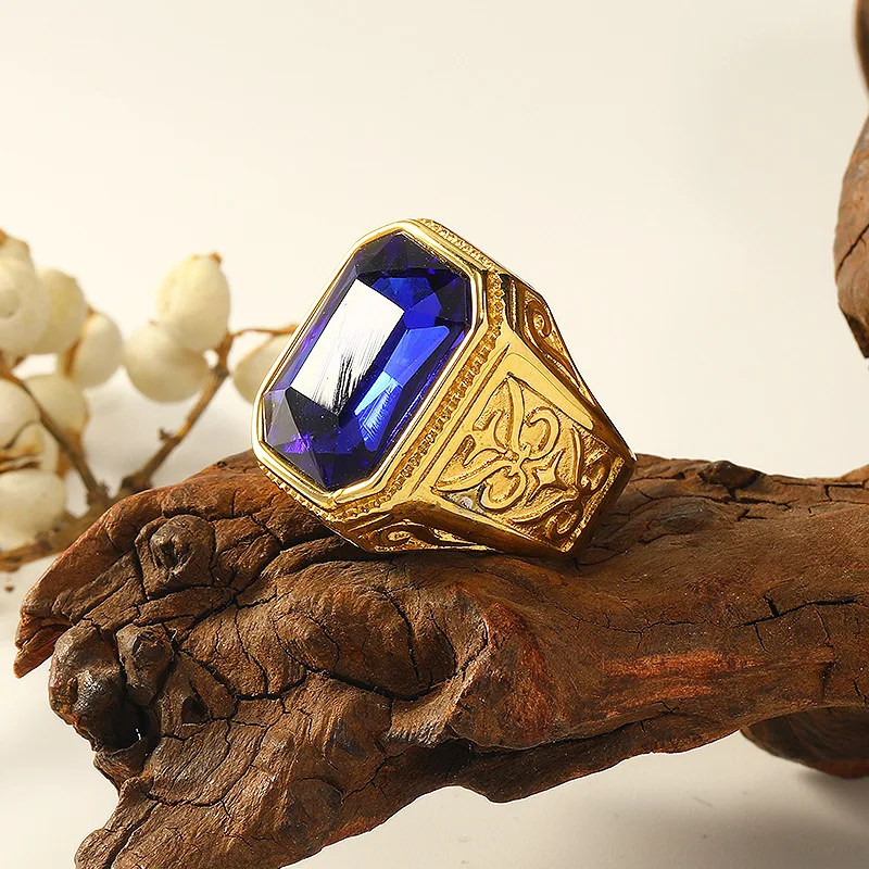 High Quality Blue/Black/Red Stone Rings for Men Women Punk Hip Hop Stainless Steel Ring Fashion Charm Jewelry Gift Dropshipping