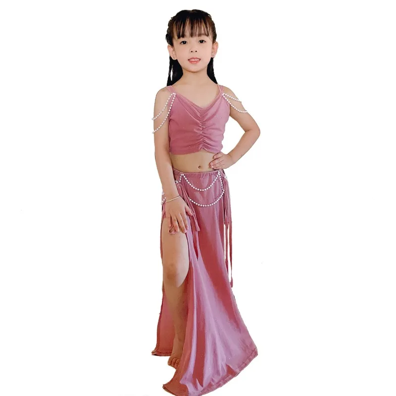Aangepaste kinderen buikdans kostuum oosterse dans set buikdansen kleding Indiase kleding vrouwen top en rok voor meisjes