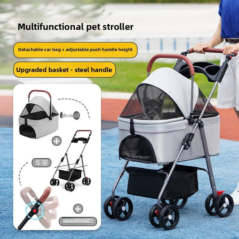 

Pet Stroller Lightweight Foldable Detachable Outdoor Hand Push Carrier Basket Dogs Cats Pet Stoller Pet Trolley Dog Trolley