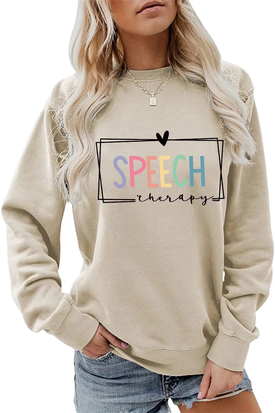 Women\'s Speech Therapy Letter Print Autumn and Winter Round Neck Long-sleeved Sweatshirt