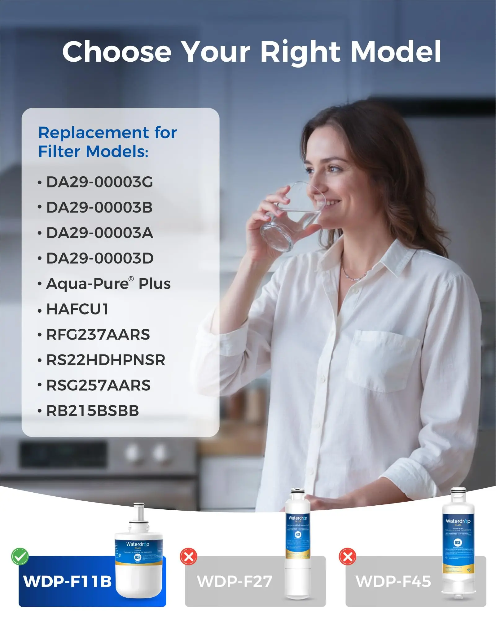 Waterdrop Plus Water Filter Replacement for Samsung® DA29-00003G, NSF 401&53&42 Certified Refrigerator Water Filter, Replacement for Samsung® DA29-00003B, DA29-00003A, Aqua-Pure Plus, HAFCU1