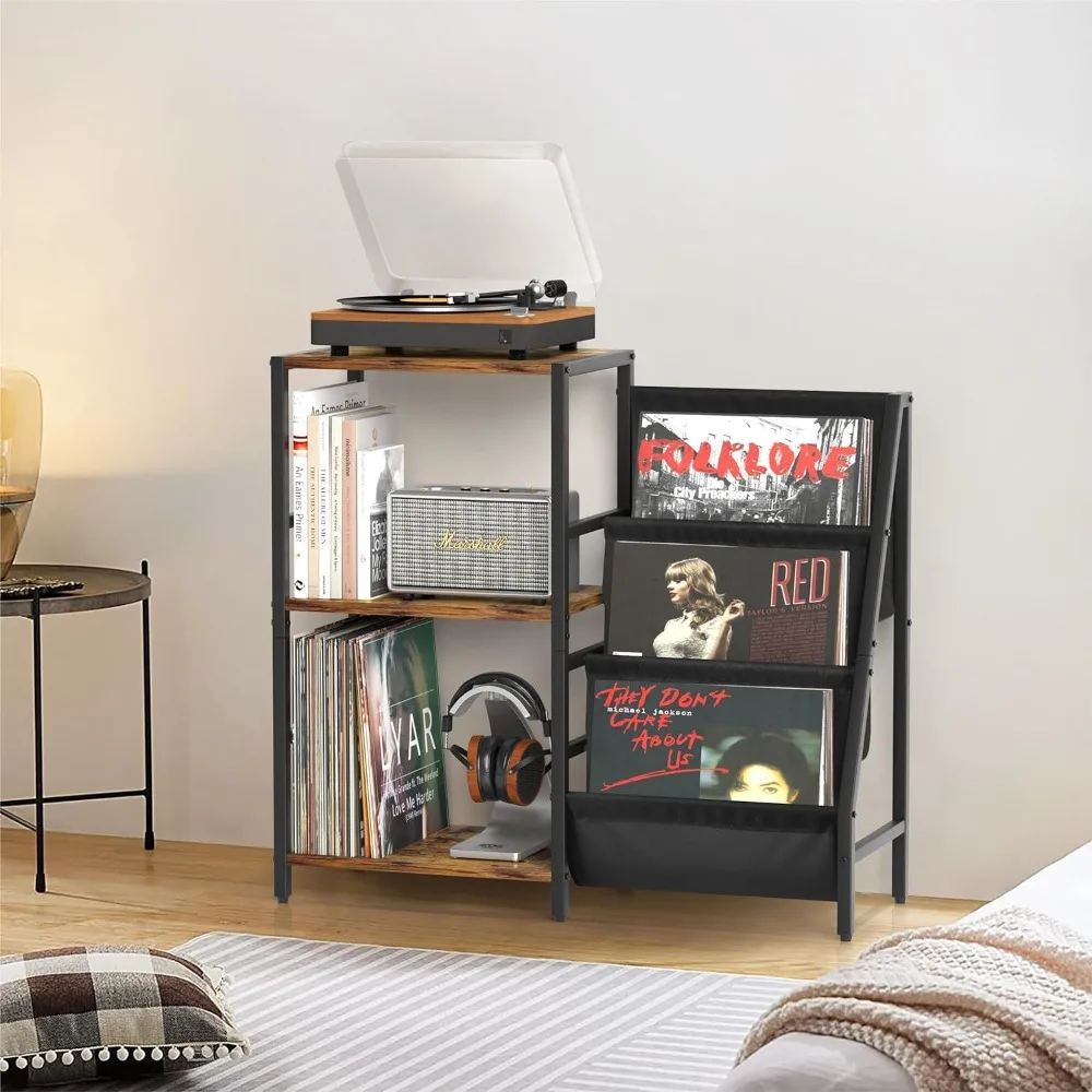 

Bookshelf, Record Player Stand with Vinyl Storage, Book Display Shelf, 2 Tier Bookshelf