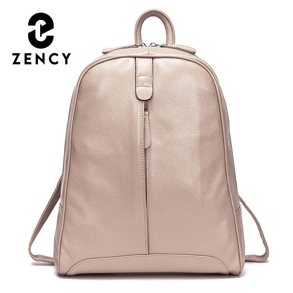 Zency Silver Hardware 100% Genuine Leather Women Stylish Backpack Apricot Yellow Beige Travel Back Pack Bag Laptop Knapsack New