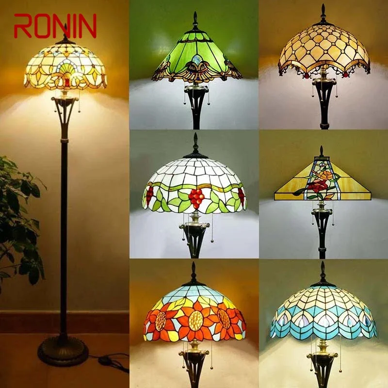 

RONIN Tiffany Floor Lamp American Retro Living Room Bedroom Lamp Country Stained Glass Floor Lamp