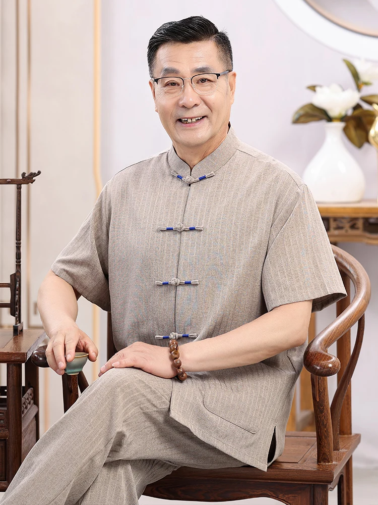 nouvelle-tenue-decontractee-d'ete-2026-pour-homme-style-tang-traditionnel-chinois-en-soie-a-manches-courtes-et-rayures-pour-papa-et-grand-pere