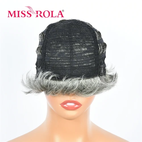 Imagen 2 del producto Miss Rola-Peluca de cabello humano 100% Natural Remy, pelo brasileño con reflejos grises, hecho a máquina, 180% de densidad
