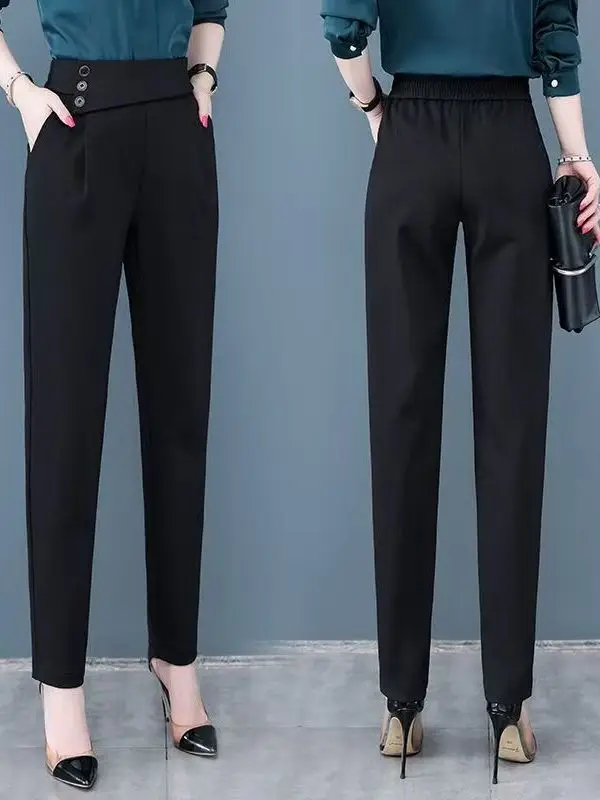 

plus Size Women's Spring Summer Autumn Casual High Waist Straight Leg Pants Drapey Professional Large Size Long Trousers