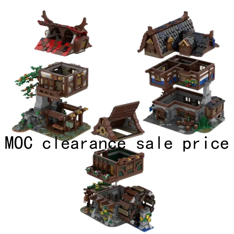 

MOC-83831 Medieval Guard Tower 80710 Stable 77495 Watermill Small Particle Assembly Building Block Model Toy Decoration