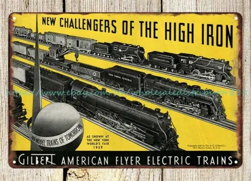 1939 Gilbert American flyer electric trains toy railway metal tin sign