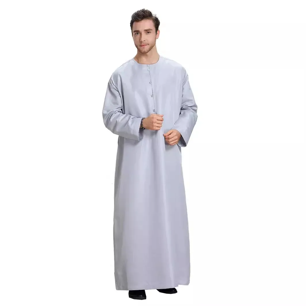 Einfarbige Thobe für arabische Herren – traditionelle arabische Robe für formelle und tägliche Kleidung |   Bequemer, atmungsaktiver Stoff, locker sitzendes Design