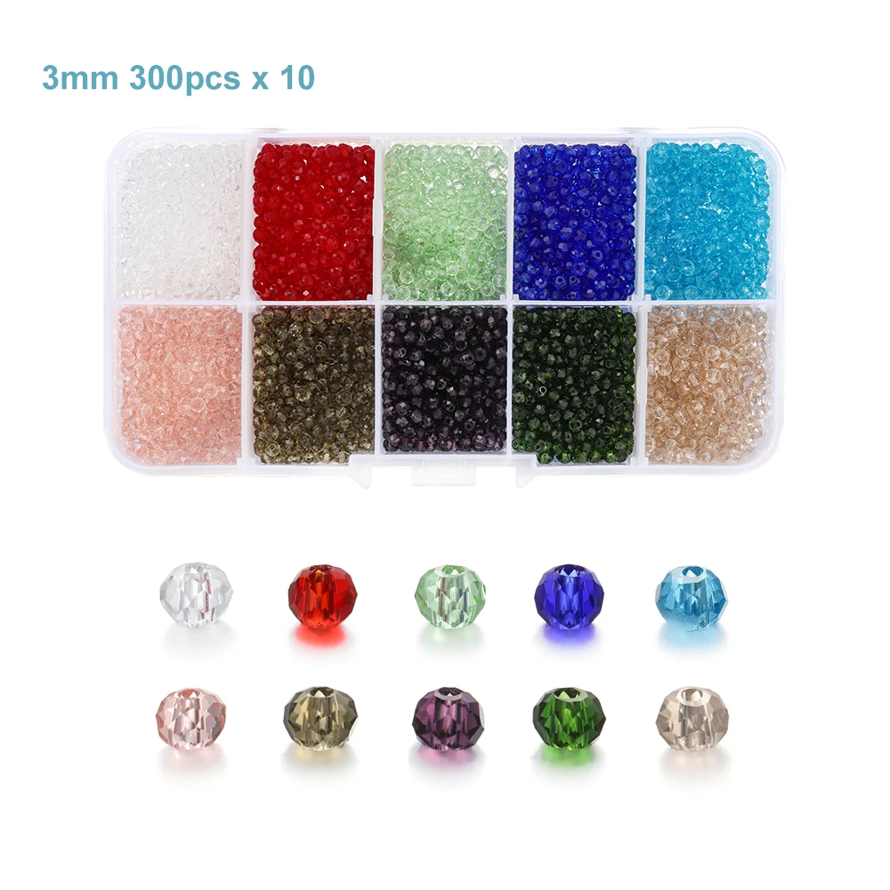 Box Set Multicolor Faceted Glass Bicone Beads Set Czech Crystal Austria Seed Bead Loose Beads for DIY Jewelry Making Supplies