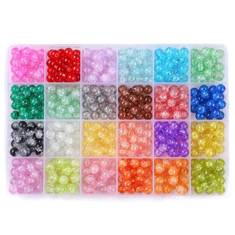 480Pcs Crackle Glass Beads 8Mm Crystal Beads Bracelet Beads Glass Round Beads Loose Spacer Beads