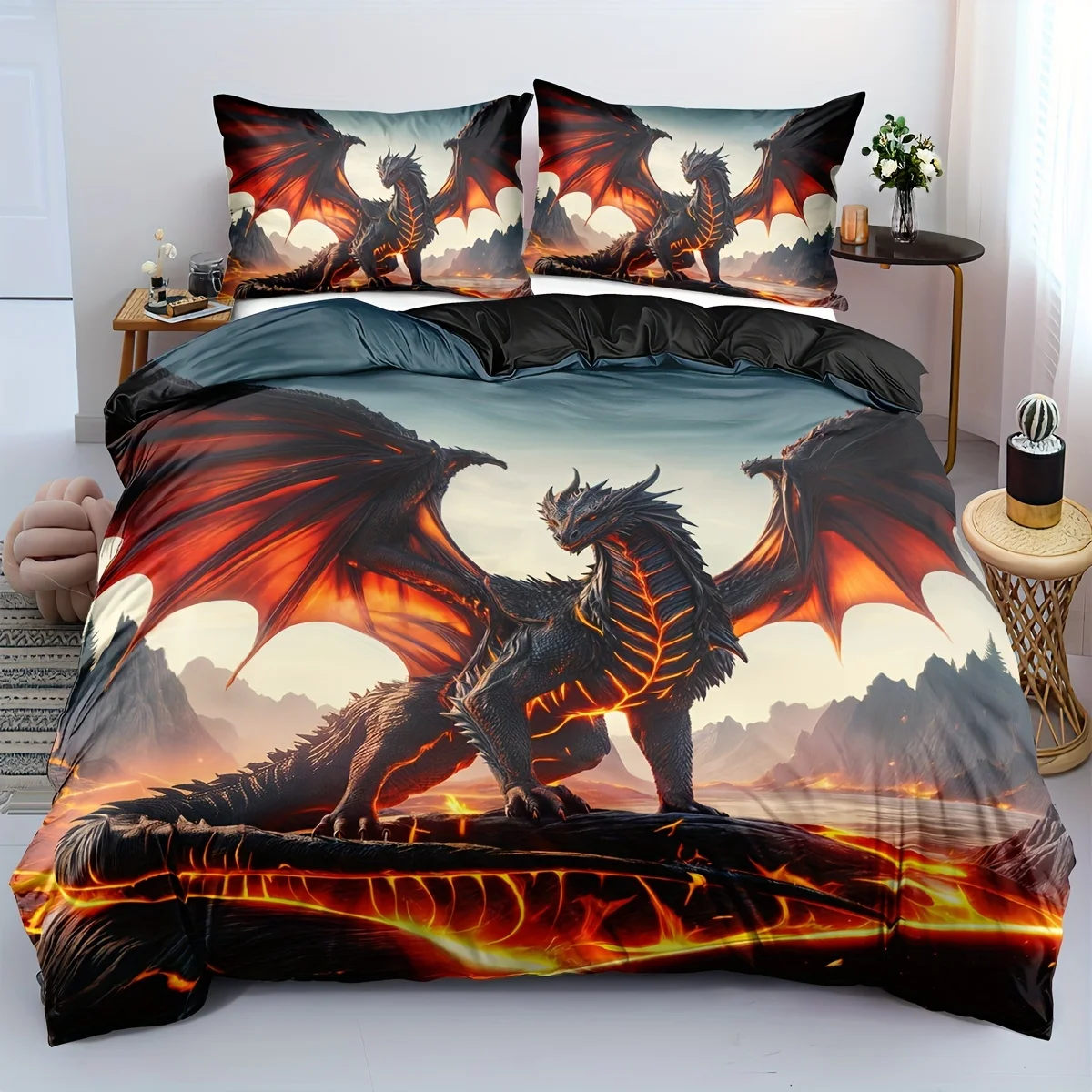 

Vibrant Dragon Bedding Set: 3D Printed Dragon Design, Soft And Comfortable, Suitable for Twin, Full, Queen, And King Sizes