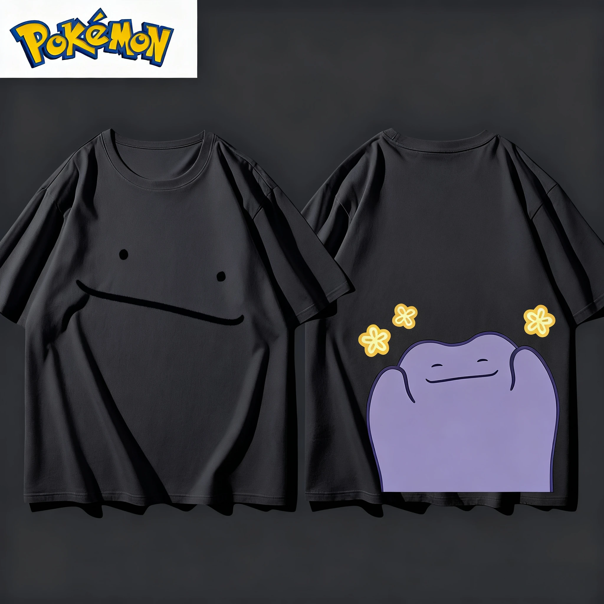 2025 夏ポケモンディット前後 100% 純綿プリント Tシャツメンズ新原宿ルーズカジュアル半袖トップ Y2k