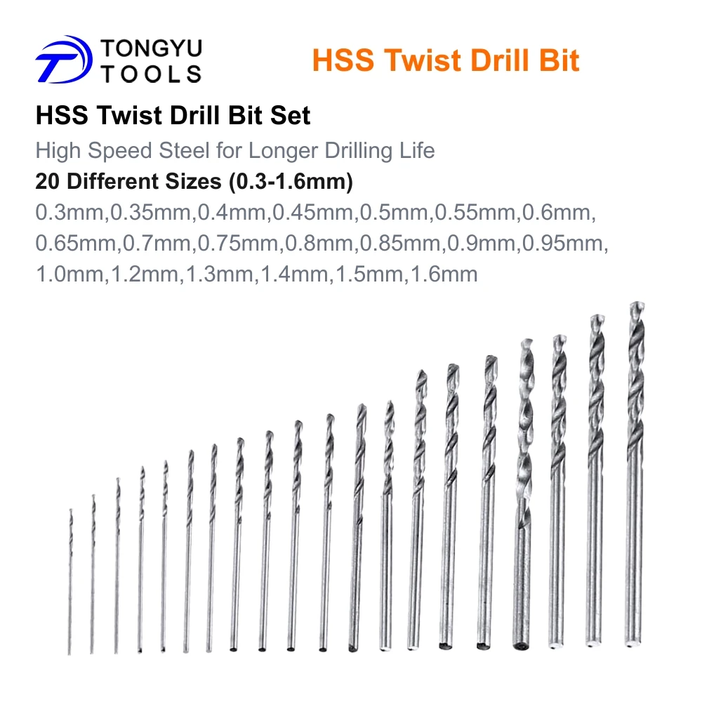 20Pcs Mini Twist Drill Bit Micro 0.3-1.6mm with Optional Pin Vise Hand Drill for DIY Hobby PCB Craft Resin Polymer Clay Plastic