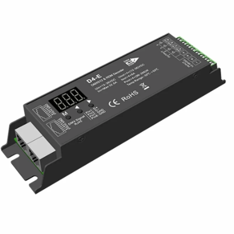 A61Z Offerte D4-E 4 Canali PWM Tensione Costante DMX e RDM LED Decoder Controller Display Digitale XLR3 Porta RJ45 Ingresso DC12-36V 8Ax