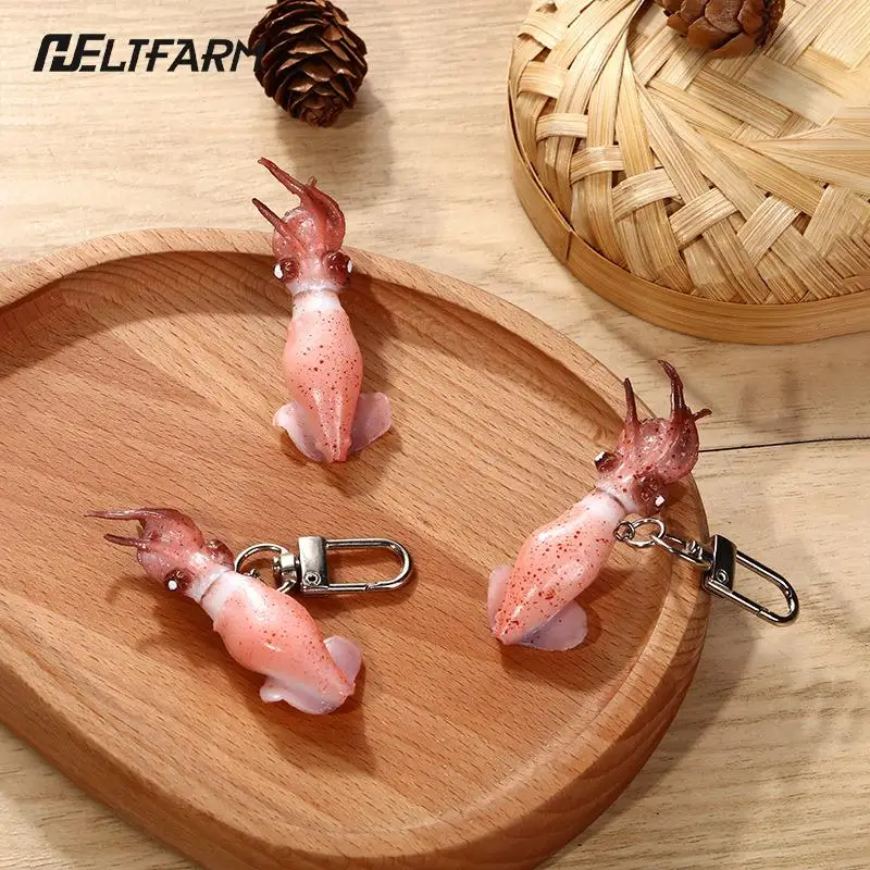 1pcs Simulation Seafood Squid Keychain Fun Food Bag Pendant Gourmet Key Chain Car Keyring Exquisite Gift for Women Girl Kids