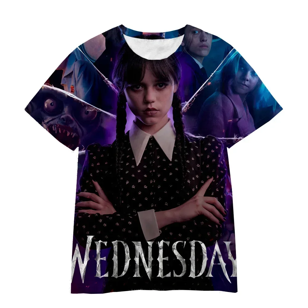 Hot Movie Wednesday Addams 3D Printing Boys Girls Aldults Summer Casual Fashion Oversized O-Neck T Shirt Kids Aldults Clothing