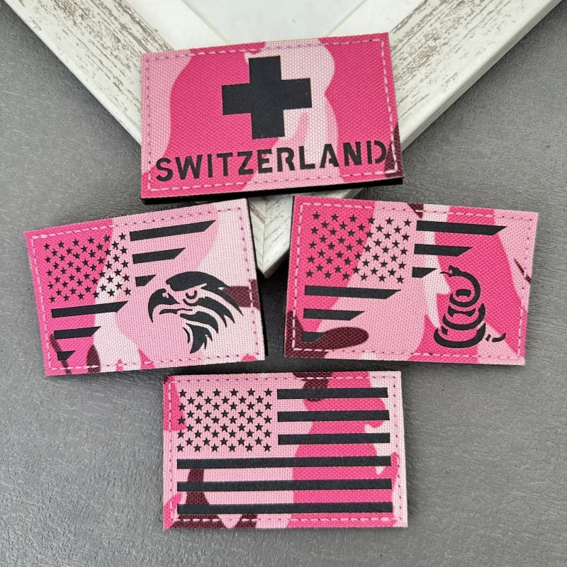 1 قطعة رقعة العلم الأمريكي الوردي/علم سويسرا الولايات المعنويات العسكرية بقع مجموعة للقبعات والحقائب وحقائب الظهر والسترة التكتيكية ،