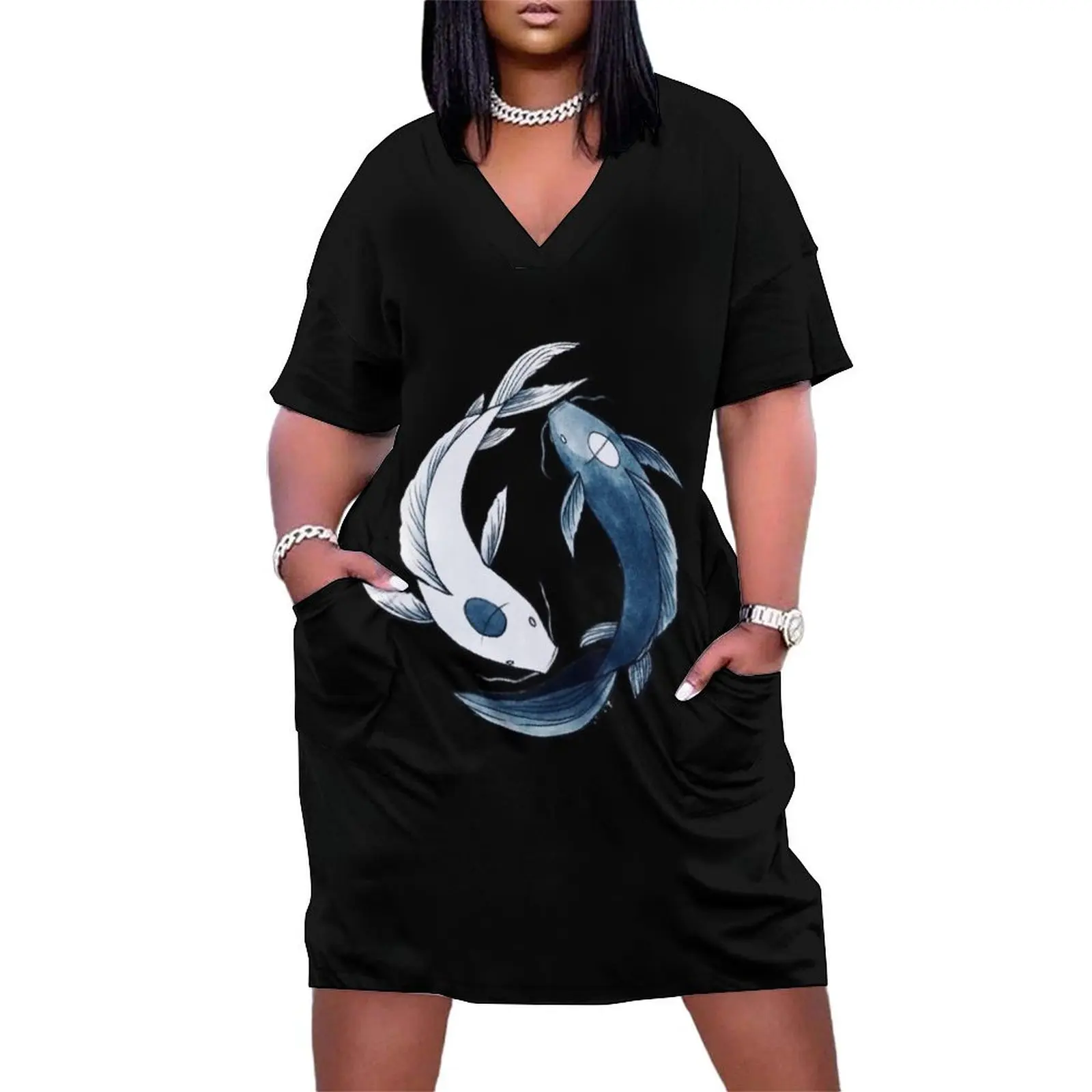 Tui and La - Yin & Yang Koi Loose Pocket Dress dresses women summer 2025 Elegant gown