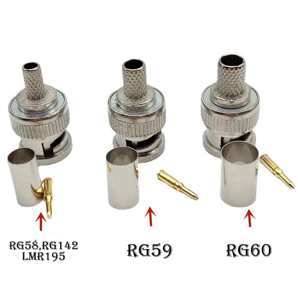 10 قطعة 50 أوم BNC ذكر تجعيد موصلات للكابلات المحورية RG58/RG59/RG60/RG142/LMR195 ، بما في ذلك أنابيب الانكماش الحراري