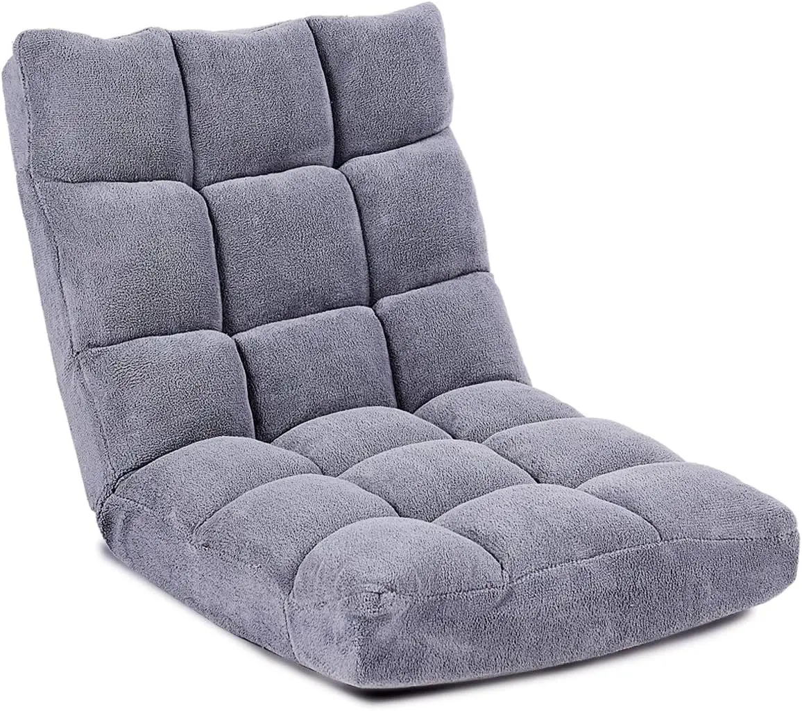 

Floor Gaming Chair with Back Support, 14 Adjustable Positions, Coral Velvet, Thick Sponge, Silver Grey