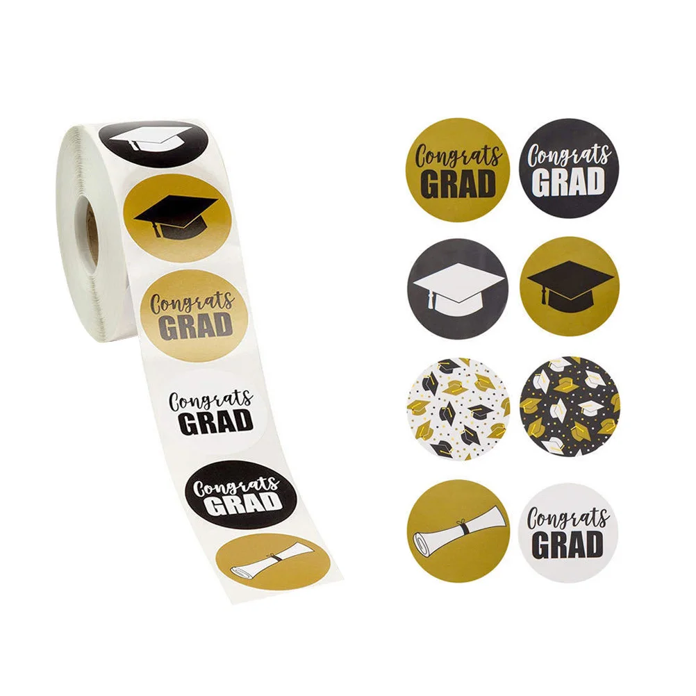 

2 Rolls Graduation Stickers Premium Paper Self-Adhesive Decorative Sticker Graduation Party Gift Celebration Sticker Decor